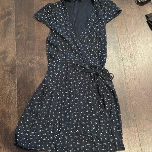 Dark Blue and Pink Floral Robbie Ditzy Floral Brandy Melville Wrap Mini Dress